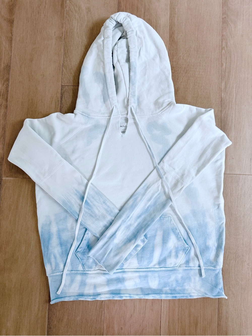 NILI LOTAN Janie White and Sky Blue Tie-dyed 100% Cotton Hoodie